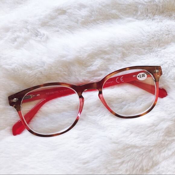 Lexi Red & Brown Round Rim Reader Glasses - Picture 1 of 12